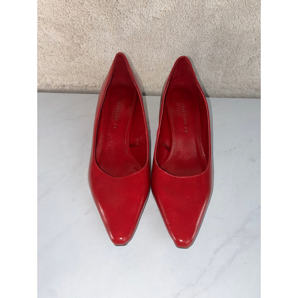 Zara Red Block Heel Pumps - 36 - Pointed Toe Minimalist Chic Retro - Picture 2 of 8